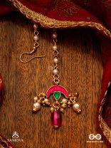 INDULEKHA - MOON'S BEAUTY - EXQUISITE CRESCENT-MOTIF KUNDAN MAANGTIKA WITH ENAMEL DETAILS AND PEARL DROPS