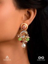 SUVARNACHANDRA - GOLDEN MOON - ROYAL KUNDAN EARRINGS WITH ORNATE CRESCENT DESIGNS AND GEM EMBELLISHMENTS