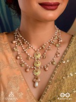TANVIKA - DELICATE BEAUTY- DELICATE ENAMELLED MULTI-CHAIN NECKPIECE WITH PEARLS AND BEADS