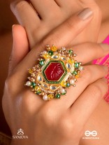 SURYAPRABHA - SUN’S AURA- LUXE HERITAGE KUNDAN RING WITH PEARLS, BEADS AND GEMSTONES