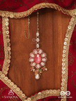 LALIMA - TINT OF PINK- HAND EMBROIDERED MAANGTIKA WITH PEARL DROPLETS AND GEMSTONES