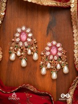 LALIMA - TINT OF PINK-  HAND EMBROIDERED EARRINGS WITH PEARL DROPLETS AND GEMSTONES