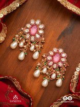 LALIMA - TINT OF PINK-  HAND EMBROIDERED EARRINGS WITH PEARL DROPLETS AND GEMSTONES