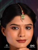 VANDEVI - GODDESS OF THE FOREST-  GRACEFUL KUNDAN MAANGTIKA WITH BEADS, DAINTY CHAINS AND PEARL DROPS