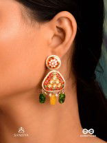 SATRANGIJA - RAINBOW-CLAD- FESTIVE ENAMELLED KUNDAN EARRINGS WITH COLORFUL DROPS AND PEARLS