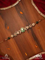 SHASHIRATNA - MOON GEM- MINIMALISTIC KUNDAN ENAMEL NECKLACE WITH FLORAL CENTER, PEARL SPHERES AND CELESTIAL DESIGN