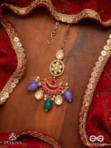 RANGAMAYA - FILLED WITH COLORS- INTRICATE KUNDAN CRESCENTS ENAMELLED MAANGTIKA WITH VIBRANT BEADED FRINGES AND PEARLS