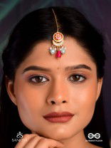 ROCHITA - BLOSSOMED TIP - ENAMELED FLORAL MAANGTIKA WITH CRESCENT AND MULTICOLORED BEADS