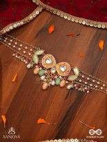 VASANTILATA - SPRING VINE- CHARMING PASTEL KUNDAN NECKLACE WITH GEMSTONES, BEADS AND PEARL DROPS