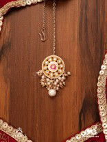 KSHIRANILA - MILKY SKY - ELEGANT KUNDAN PEARL MAANGTIKA WITH A CENTRAL ROUND POLKI ENAMEL DETAIL