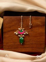 NILACHAPA - BLUE-GREEN ARC- DARK EMERALD GREEN TEXTURED MAANGTIKA WITH KUNDAN AND PEARLS