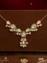 PRITHULAA - DELICATE DROP- PASTEL DROPS KUNDAN NECKPIECE WITH PEARL ACCENTS, GEMSTONES AND BEADS