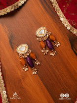 RASARANJANI - COLORFUL HARMONY- CONTEMPORARY KUNDAN STATEMENT EARRINGS WITH DEEP-HUED BEADS AND PEARLS