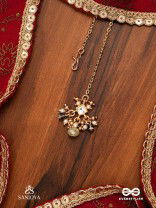 HARSHITA - THE JOYFUL ONE- DELICATE PEARL MAANGTIKA WITH MINI KUNDAN BLOOMS AND GREEN GEM DROPLETS