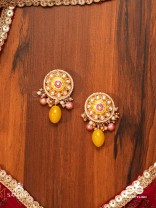MADHUVARNIKA - HONEY HUE- SOFT FEMININE KUNDAN EARRINGS FEATURING PEARLS AND PASTEL GEMSTONE DROPS