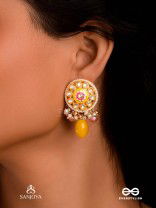 MADHUVARNIKA - HONEY HUE- SOFT FEMININE KUNDAN EARRINGS FEATURING PEARLS AND PASTEL GEMSTONE DROPS