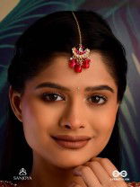 KAMALANGI - LOTUS-BODIED- FLORAL ENAMEL CENTRE DESIGN MAANGTIKA WITH TRIPLE CHAIN LAYERS AND RUBY BAEDS AND PEARLS