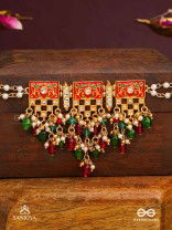 SHUBHADRA - AUSPICIOUS BEAUTY- GEOMETRIC KUNDAN ENAMELLED NECKPIECE WITH PEARLS AND BEADS