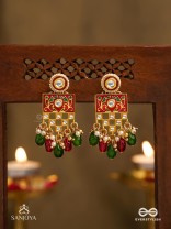 SHUBHADRA - AUSPICIOUS BEAUTY- GEOMETRIC KUNDAN ENAMELLED EARRINGS WITH PEARLS AND BEADS