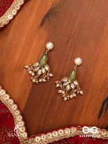 KSHAMINI - GRACEFUL LADY- SLIM CHAIN DESIGN KUNDAN EARRINGS WITH LEAF DESIGN