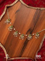 KSHAMINI - GRACEFUL LADY- SLIM CHAIN DESIGN KUNDAN NECKPIECE WITH LEAF DESIGN