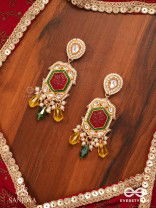 SURYAPRABHA - SUN’S AURA- LUXE HERITAGE KUNDAN EARRINGS WITH PEARLS, BEADS AND GEMSTONES