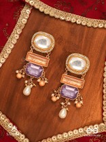 VASUNDHARA - EARTHLY BEAUTY- EARTH-TONED GEMSTONE EARRINGS WITH BEADS, KUNDAN AND PEARLS