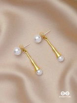 GOLDEN PEARL DROP-  CONTEMPORARY GOLDEN DROP EARRINGS