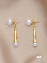 GOLDEN PEARL DROP-  CONTEMPORARY GOLDEN DROP EARRINGS
