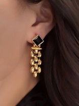 BLACK AURA-  BLACK AND GOLD STATEMENT EARRINGS