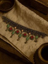 CHARM BLOSSOM - ANTIQUE ENAMELLED OXIDISED NECKLACE