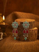 ROYAL NOMAD - ENAMELLED FLORAL OXIDISED EARRING