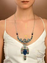 MOON DUSK - ENAMELLED OXIDISED NECKLACE WITH ENGRAVED CHARMS