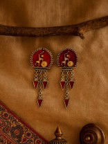TRIBAL RISE - OXIDISED ENAMELLED EARRING WITH FOLK FIGURE