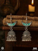 NEEL CHAAND-  ENAMELLED OXIDISED CRESCENT EARRING