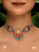 FOLK FLAIR - GEOMETRIC ENAMELLED OXIDISED NECKLACE