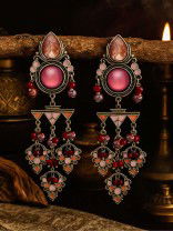 DESI BLOOM- BLOOMING PINK AND PEACH STATEMENT EARRINGS  