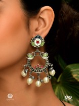 BIRDS OF BLISS – OXIDISED CHANDBALI WITH FLORAL & PEARL ACCENTS