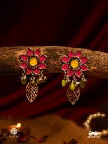 DESI FLORA – ENAMELLED OXIDISED DANGLERS WITH LEAF ACCENTS