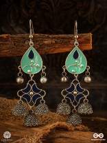 BLUE BLOOM – TEARDROP ENAMELLED OXIDISED EARRING 