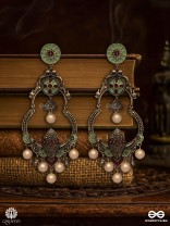 NOORANI BELLS – OXIDISED CHANDBALI WITH PEARL CHARMS