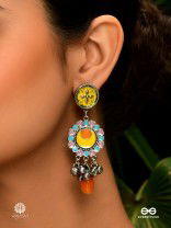 SUNBURST TWIRL – COLOURFUL OXIDISED DROP EARRINGS 