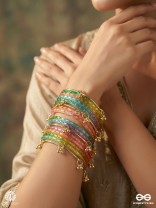 SHABNAMI - VIRAL KASHMIRI GHUNGROO BANGLE SET FEATURING 12 MULTICOLOR AND 4 GOLDEN BANGLES - REGAL MULTICOLOR PALETTE