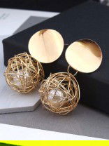 Mirror reflection- pearl in a cage of gold earrings