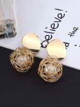 Mirror reflection- pearl in a cage of gold earrings