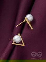Gorgeous pearl embedded in golden triangle earrings
