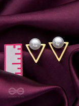Gorgeous pearl embedded in golden triangle earrings