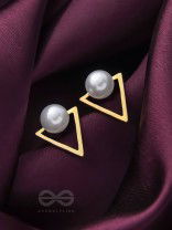 Gorgeous pearl embedded in golden triangle earrings