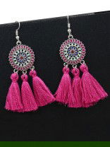 Vibrant motifs Dreamcatcher Tassel Earrings- Fuchsia