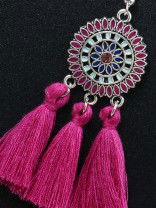 Vibrant motifs Dreamcatcher Tassel Earrings- Fuchsia
